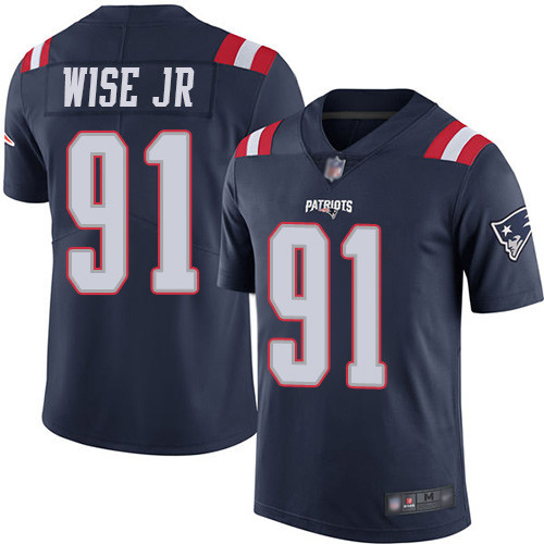 New England Patriots Football #91 Rush Vapor Limited Navy Blue Men Deatrich Wise Jr NFL Jersey